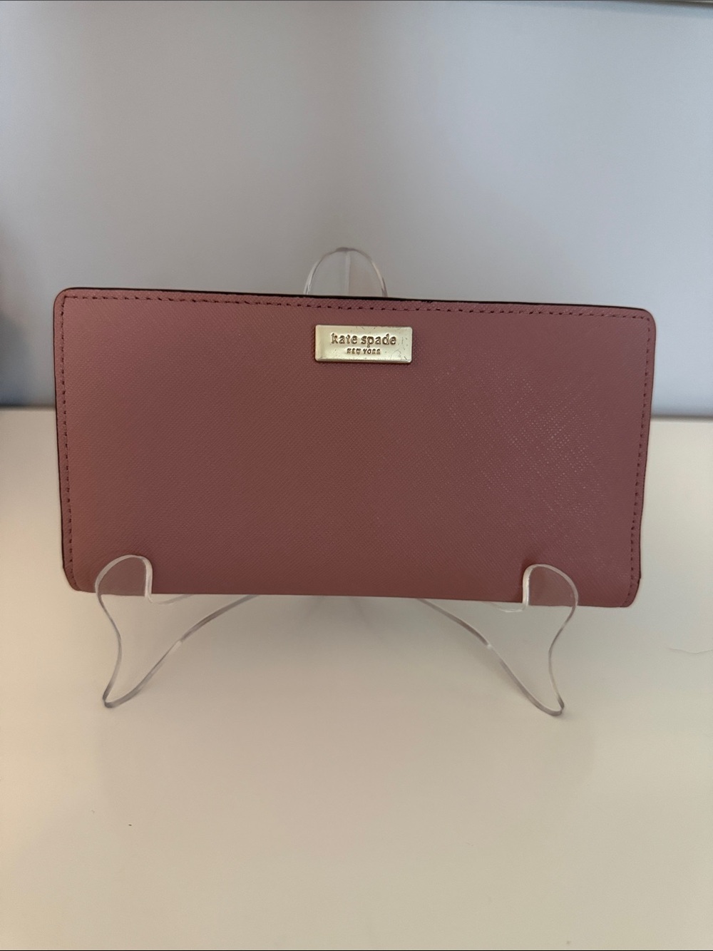 kate spade Mauve Pink Saffiano Continental Wallet with Gold Logo